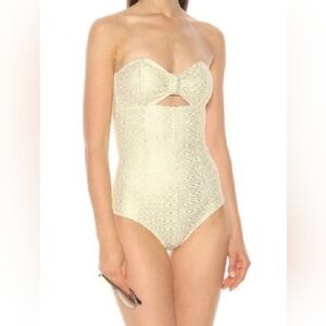 Lisa Marie Fernandez 🔥 White/Sand Seersucker Textured Cutout One Piece Sz Sm.